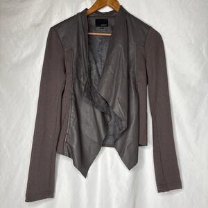 Edyson Women's S Gray Maisha‎ Ponte Faux Leather Draped Open Front Jacket
